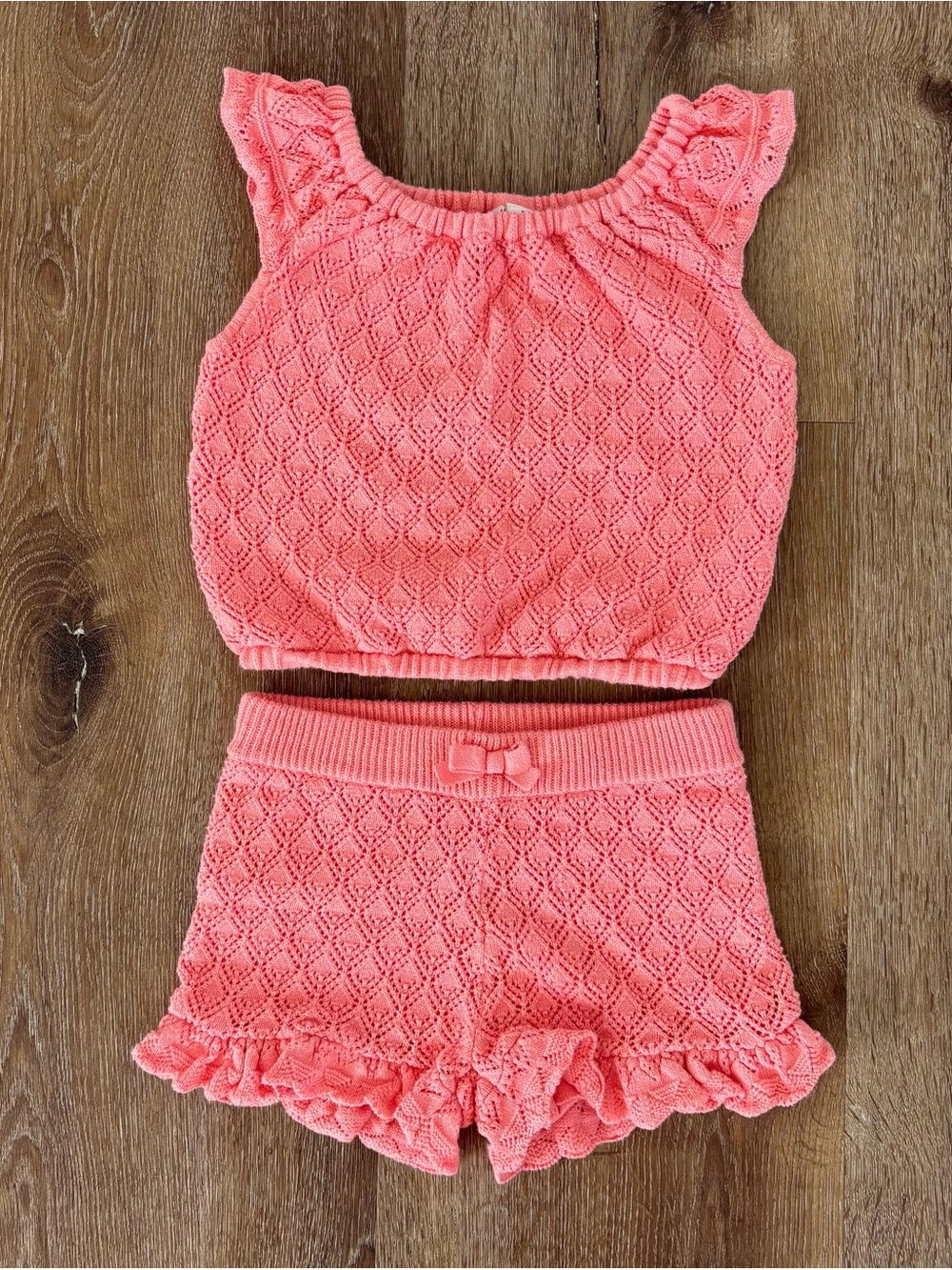 Janie and Jack Pink Gate away Crochet Top and Shorts Matching Set Size: 3T| Boho